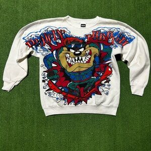 VTG 1994 Looney Tunes Taz Ski USA Sweatshirt XL Warner Bros Plowin’ Through USA